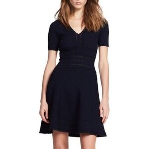 Moschino Black Wool Angora Sequin Knit V-Neck Short Sleeve Mini Dress‎